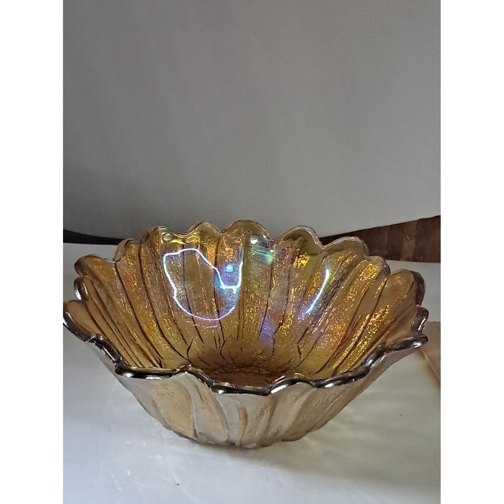 2 Vintage Indiana Glass Marigold Carnival Glass Sunflower Ruffled Bowl